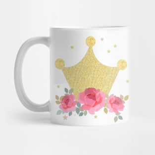 Shining crown with hand drawn pink roses Mug